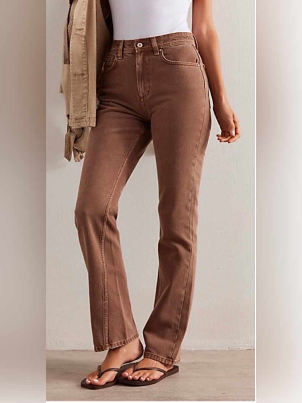 NEW FREE PEOPLE WE THE FREE BROWN XENA SLIM STRAIGHT JEANS OB1966940 SZ 26